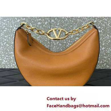 Valentino Small Vlogo Moon Hobo Bag In Leather Brown With Chain 2023