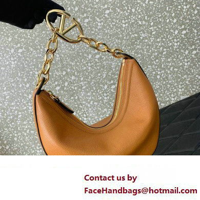 Valentino Small Vlogo Moon Hobo Bag In Leather Brown With Chain 2023