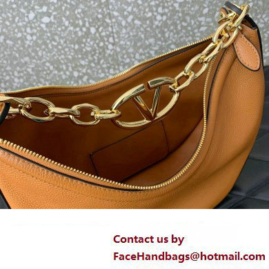 Valentino Small Vlogo Moon Hobo Bag In Leather Brown With Chain 2023