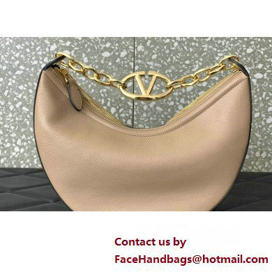 Valentino Small Vlogo Moon Hobo Bag In Leather Nude With Chain 2023 - Click Image to Close