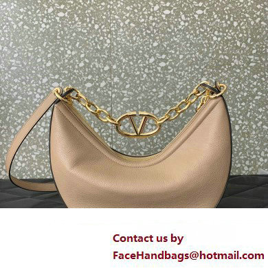 Valentino Small Vlogo Moon Hobo Bag In Leather Nude With Chain 2023