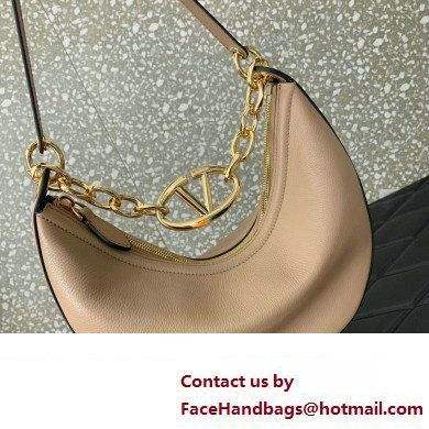 Valentino Small Vlogo Moon Hobo Bag In Leather Nude With Chain 2023