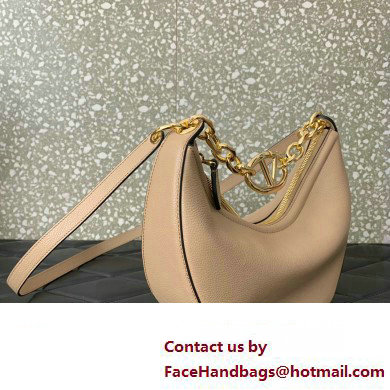 Valentino Small Vlogo Moon Hobo Bag In Leather Nude With Chain 2023