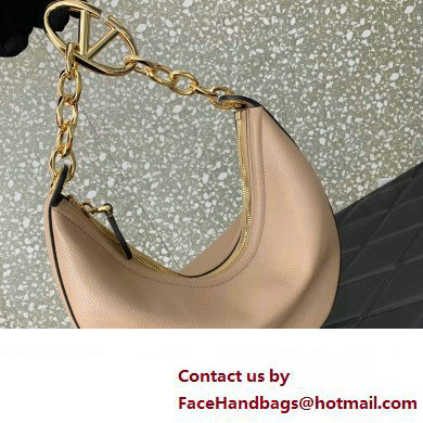 Valentino Small Vlogo Moon Hobo Bag In Leather Nude With Chain 2023