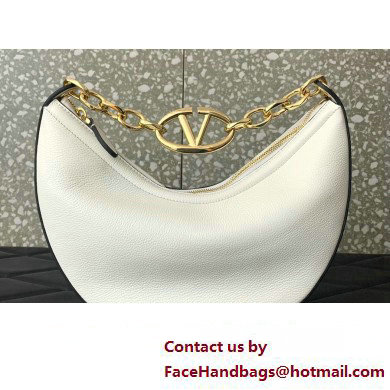 Valentino Small Vlogo Moon Hobo Bag In Leather White With Chain 2023 - Click Image to Close