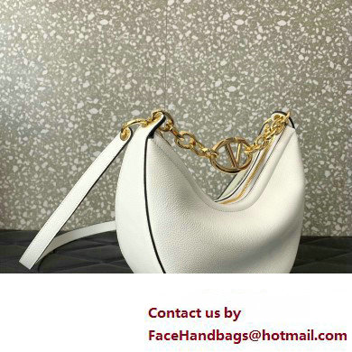 Valentino Small Vlogo Moon Hobo Bag In Leather White With Chain 2023