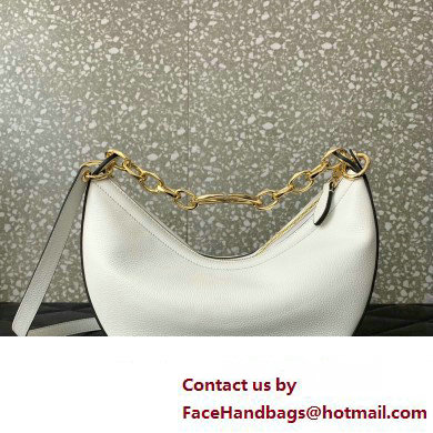 Valentino Small Vlogo Moon Hobo Bag In Leather White With Chain 2023