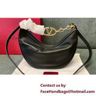 Valentino Small Vlogo Moon Hobo Bag In NAPPA LEATHER Black With Chain - Click Image to Close