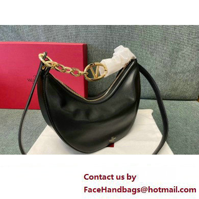 Valentino Small Vlogo Moon Hobo Bag In NAPPA LEATHER Black With Chain