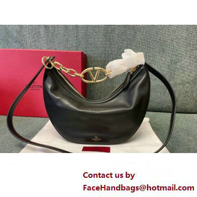 Valentino Small Vlogo Moon Hobo Bag In NAPPA LEATHER Black With Chain