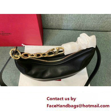 Valentino Small Vlogo Moon Hobo Bag In NAPPA LEATHER Black With Chain