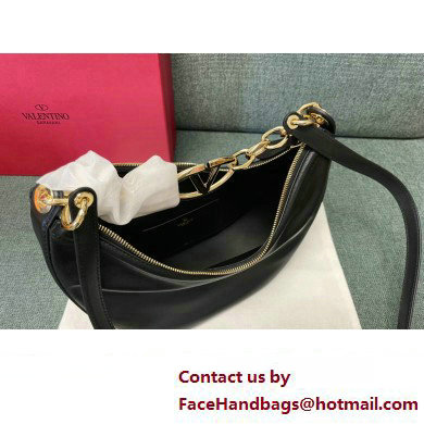 Valentino Small Vlogo Moon Hobo Bag In NAPPA LEATHER Black With Chain