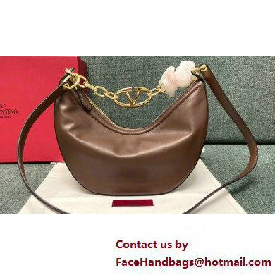 Valentino Small Vlogo Moon Hobo Bag In NAPPA LEATHER Coffee With Chain