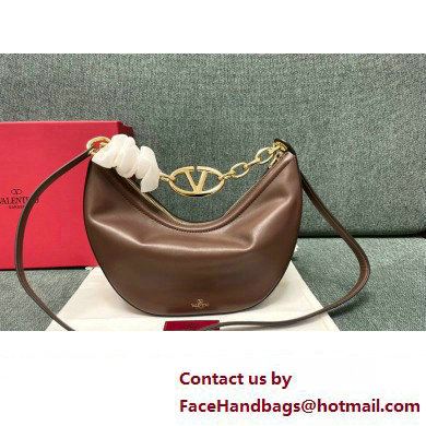 Valentino Small Vlogo Moon Hobo Bag In NAPPA LEATHER Coffee With Chain