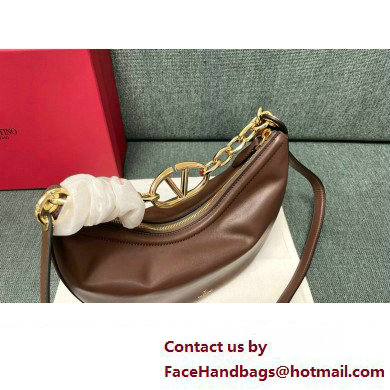 Valentino Small Vlogo Moon Hobo Bag In NAPPA LEATHER Coffee With Chain