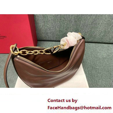 Valentino Small Vlogo Moon Hobo Bag In NAPPA LEATHER Coffee With Chain