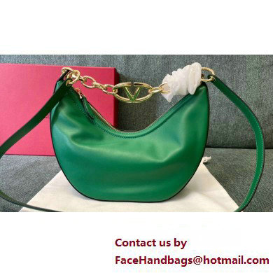 Valentino Small Vlogo Moon Hobo Bag In NAPPA LEATHER Green With Chain