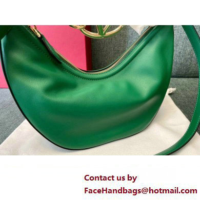 Valentino Small Vlogo Moon Hobo Bag In NAPPA LEATHER Green With Chain