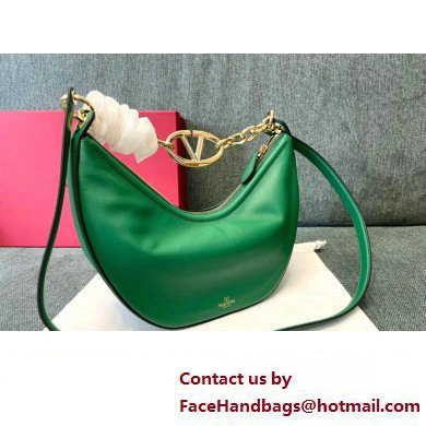 Valentino Small Vlogo Moon Hobo Bag In NAPPA LEATHER Green With Chain