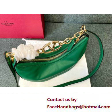 Valentino Small Vlogo Moon Hobo Bag In NAPPA LEATHER Green With Chain