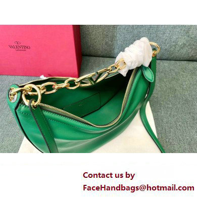 Valentino Small Vlogo Moon Hobo Bag In NAPPA LEATHER Green With Chain