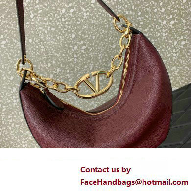 Valentino Small Vlogo Moon Hobo Bag In grainy calfskin Burgundy With Chain