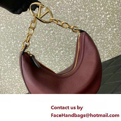 Valentino Small Vlogo Moon Hobo Bag In grainy calfskin Burgundy With Chain