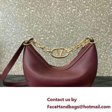 Valentino Small Vlogo Moon Hobo Bag In grainy calfskin Burgundy With Chain