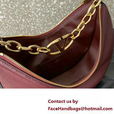 Valentino Small Vlogo Moon Hobo Bag In grainy calfskin Burgundy With Chain