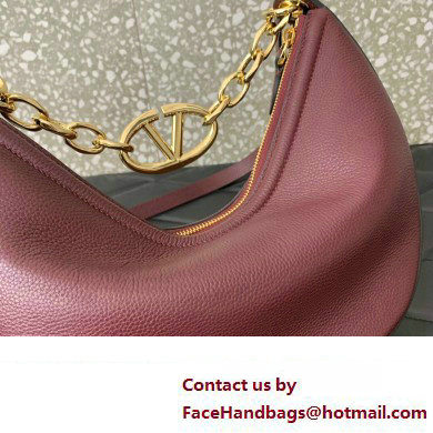 Valentino Small Vlogo Moon Hobo Bag In grainy calfskin Burgundy With Chain