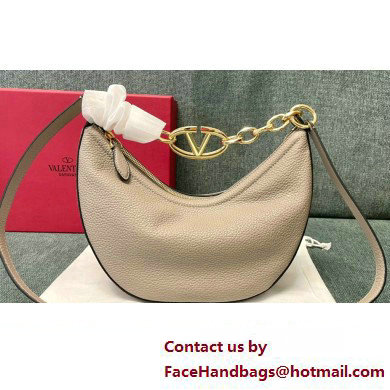 Valentino Small Vlogo Moon Hobo Bag In grainy calfskin Pale Gray With Chain