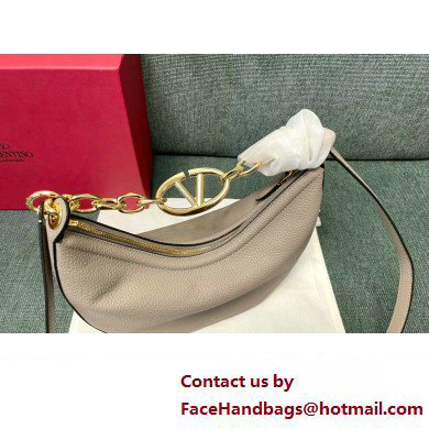 Valentino Small Vlogo Moon Hobo Bag In grainy calfskin Pale Gray With Chain