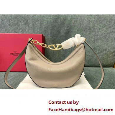 Valentino Small Vlogo Moon Hobo Bag In grainy calfskin Pale Gray With Chain