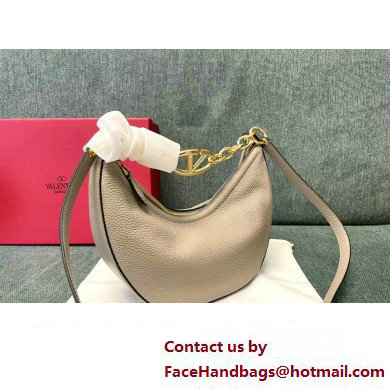 Valentino Small Vlogo Moon Hobo Bag In grainy calfskin Pale Gray With Chain