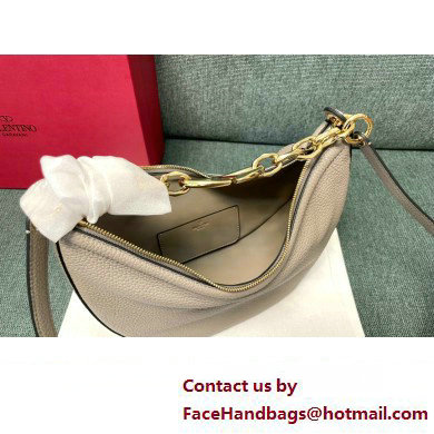 Valentino Small Vlogo Moon Hobo Bag In grainy calfskin Pale Gray With Chain