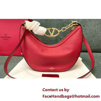 Valentino Small Vlogo Moon Hobo Bag In grainy calfskin Red With Chain