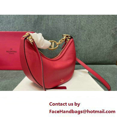 Valentino Small Vlogo Moon Hobo Bag In grainy calfskin Red With Chain