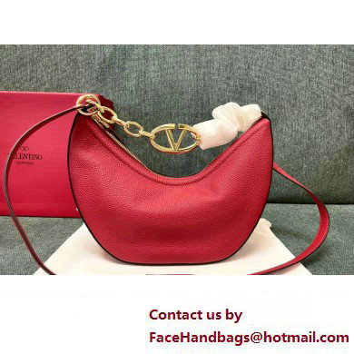 Valentino Small Vlogo Moon Hobo Bag In grainy calfskin Red With Chain