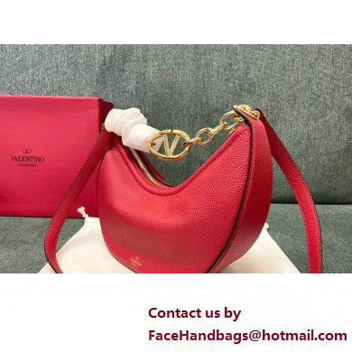 Valentino Small Vlogo Moon Hobo Bag In grainy calfskin Red With Chain