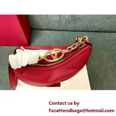 Valentino Small Vlogo Moon Hobo Bag In grainy calfskin Red With Chain