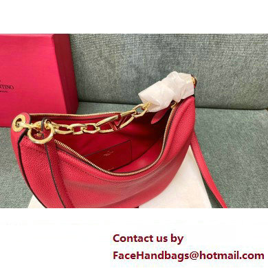 Valentino Small Vlogo Moon Hobo Bag In grainy calfskin Red With Chain