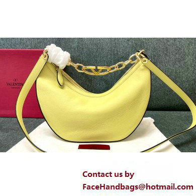 Valentino Small Vlogo Moon Hobo Bag In grainy calfskin Yellow With Chain - Click Image to Close