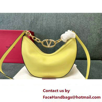 Valentino Small Vlogo Moon Hobo Bag In grainy calfskin Yellow With Chain