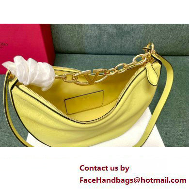 Valentino Small Vlogo Moon Hobo Bag In grainy calfskin Yellow With Chain