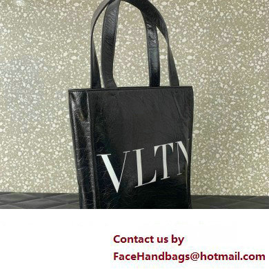 Valentino VLTN Tote bag in Crinkled Leather 0047 Black 2023