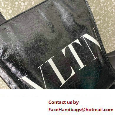 Valentino VLTN Tote bag in Crinkled Leather 0047 Black 2023