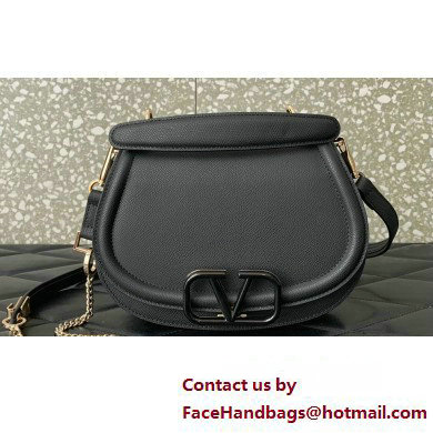 Valentino VSling Shoulder Bag in Grainy Calfskin With Tone-On-Tone Enamel 8030 Black 2023