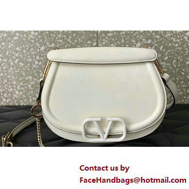 Valentino VSling Shoulder Bag in Grainy Calfskin With Tone-On-Tone Enamel 8030 White 2023 - Click Image to Close