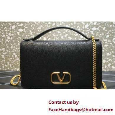 Valentino Vlogo Signature Wallet With Chain in Grainy Calfskin Black 2024