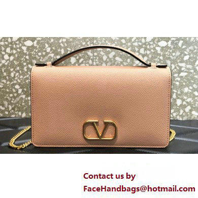 Valentino Vlogo Signature Wallet With Chain in Grainy Calfskin Nude Pink 2024